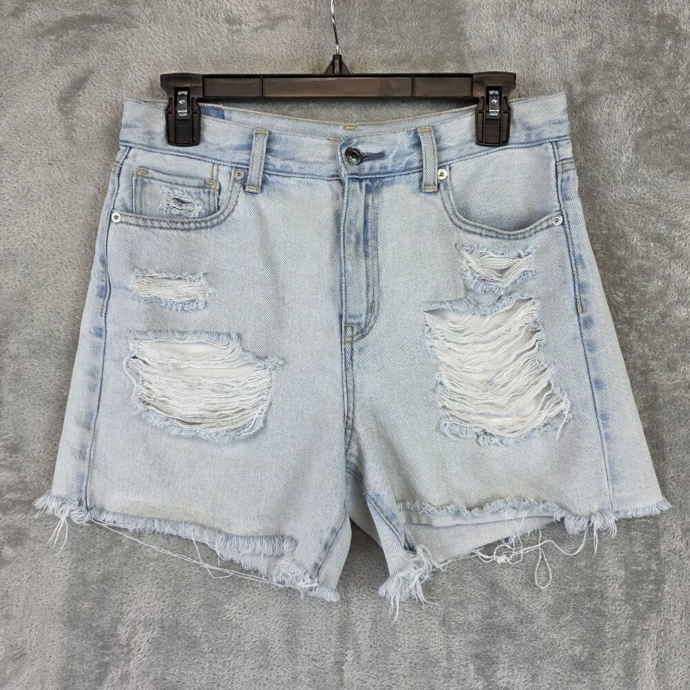 American Eagle Outfitters Mom Shorts Womens 4 Blue Denim Distressed Raw Hem